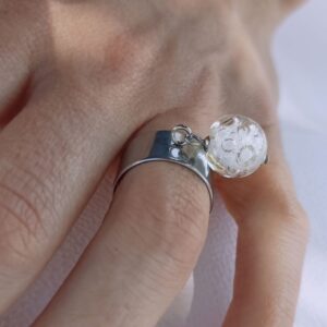 Bague large perle ondine blanc 004 verre de murano