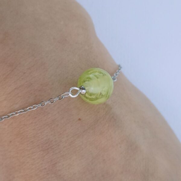bracelet maille perle flamboyante vert 212 en verre Murano