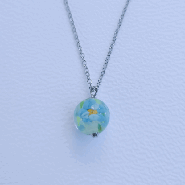 collier court perle fleurie turquoise 232 224 verre Murano