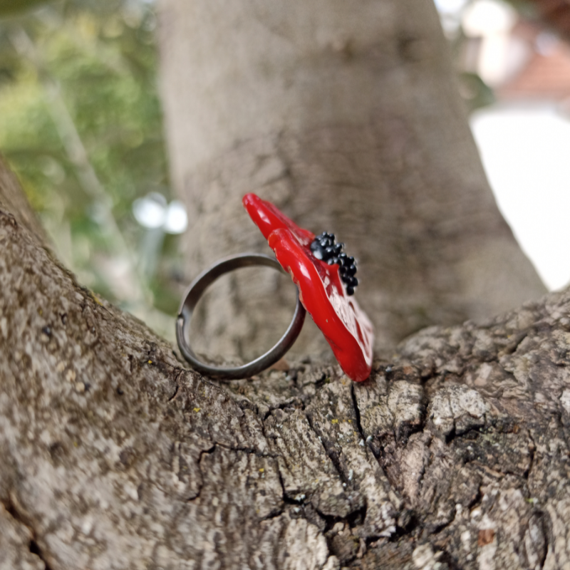 Bague Coquelicot en verre filé – Collection Jardin – Image 4
