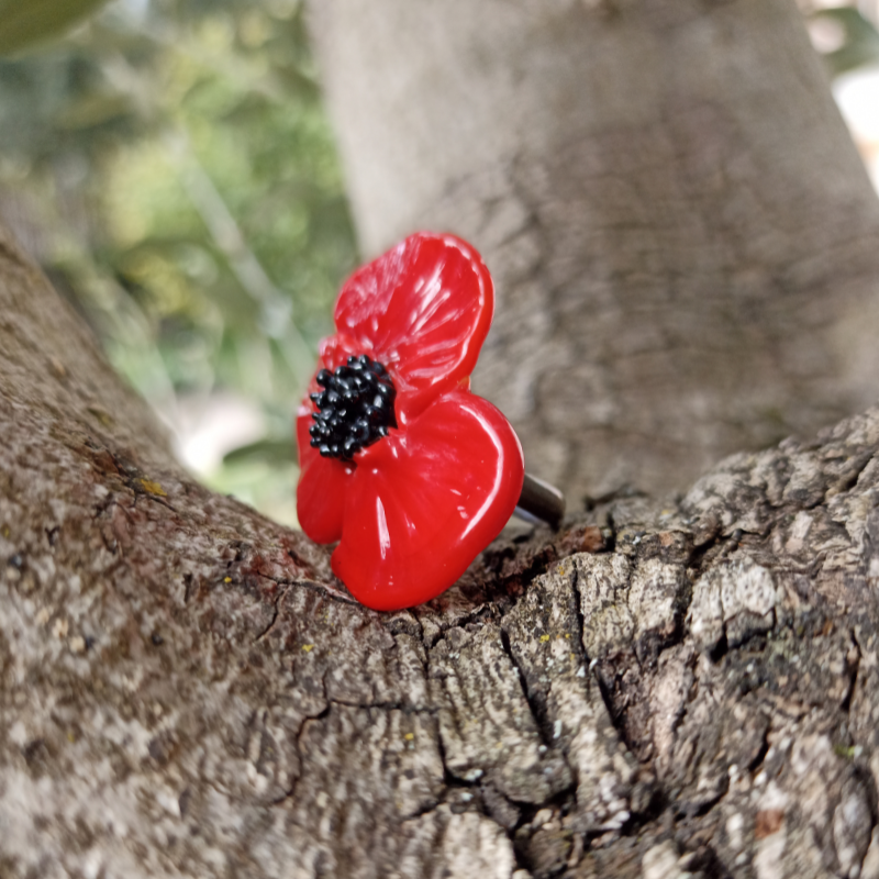Bague Coquelicot en verre filé – Collection Jardin – Image 2