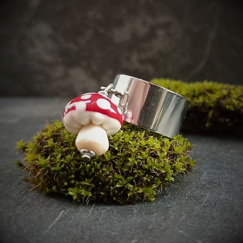 Bague Pampille Champignon Amanite en verre filé – Collection Jardin – Image 7