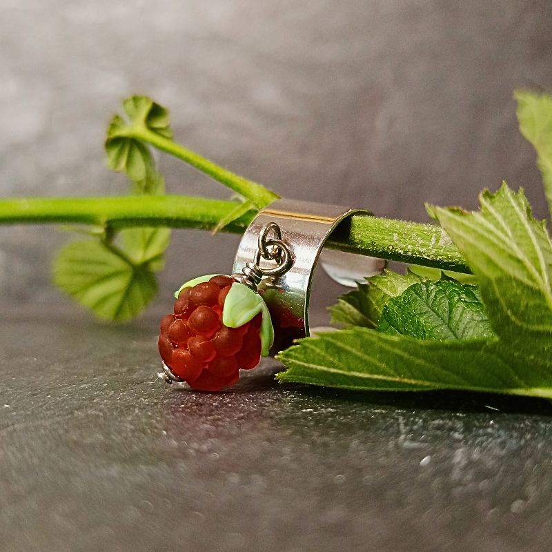 Bague Pampille Framboise en verre filé – Collection Jardin – Image 2